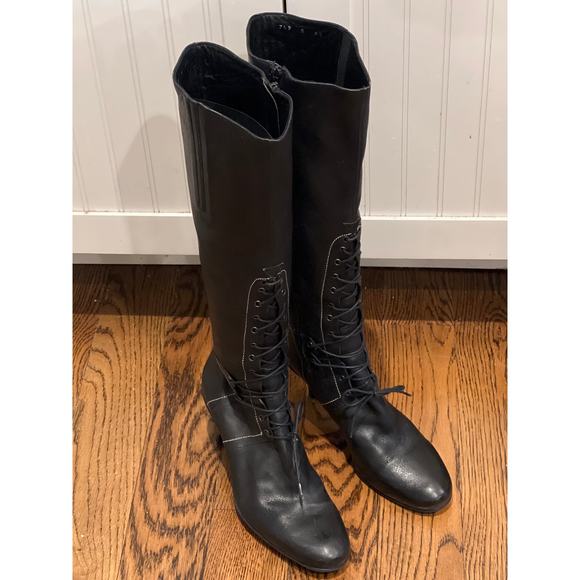 DKNY Women’s Lace‎ Up Side Zip Leather Stiletto Heeled High Boots Size 6.5 Black - Picture 2 of 7